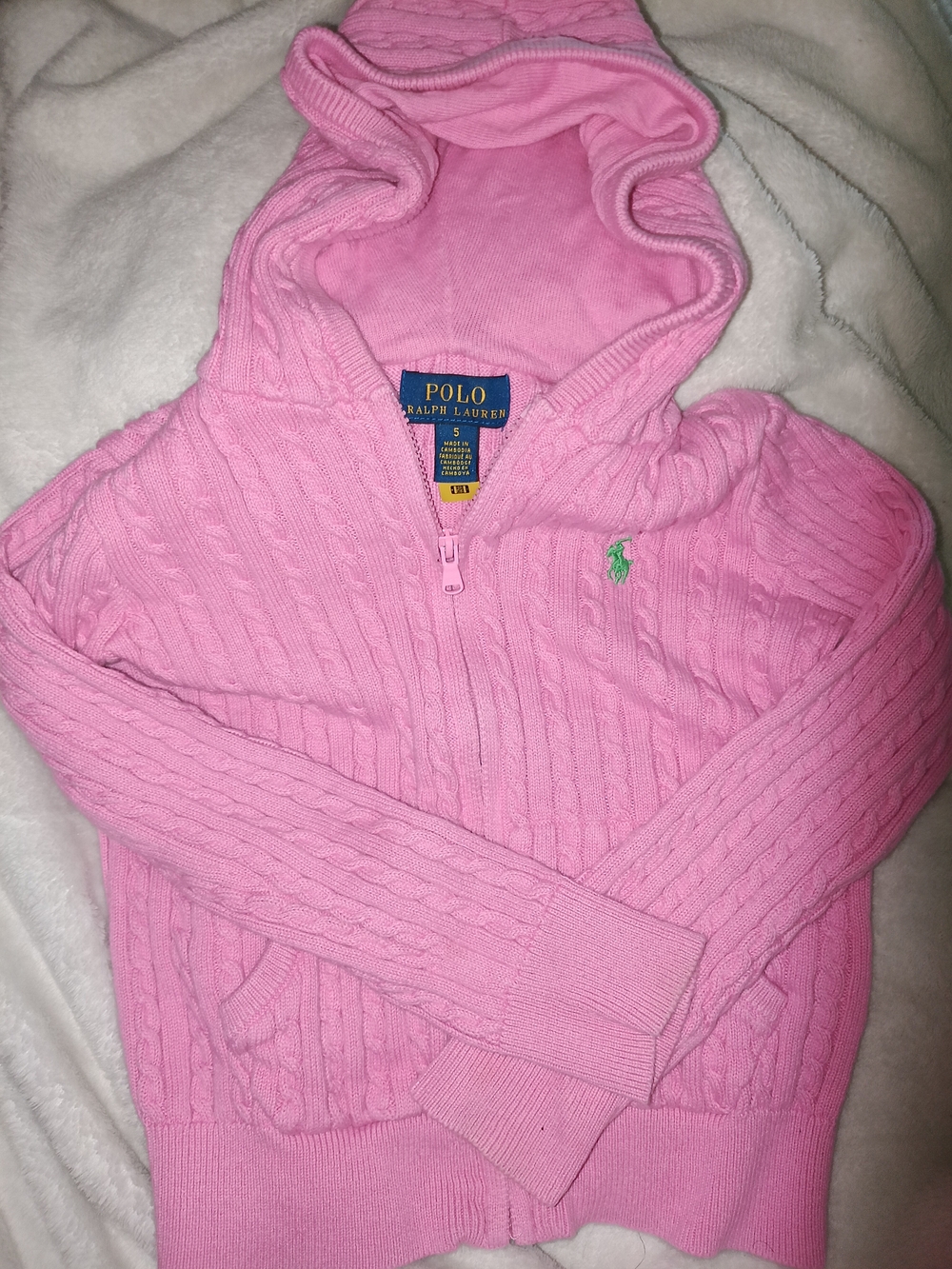 Polo by Ralph Lauren Pink Cable-Knit Hooded Zip Sweater